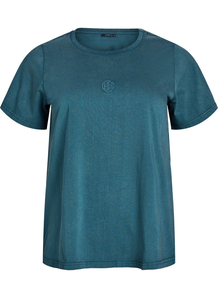T-shirt in organic cotton with a washed look, Petrol, Packshot image number 0