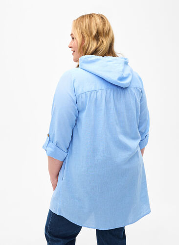 Hooded tunic in cotton and linen, Serenity, Model image number 1