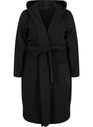	 Dressing gown with hood and pockets, Black, Packshot image number 0