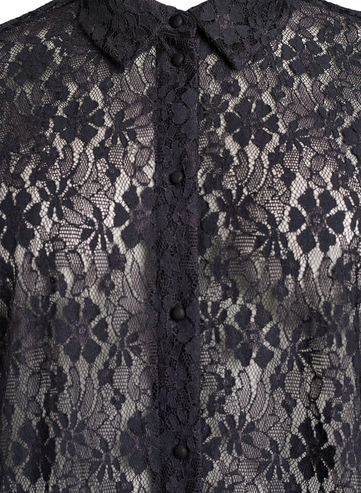 Lace shirt with 3/4 sleeves, Black, Packshot image number 2