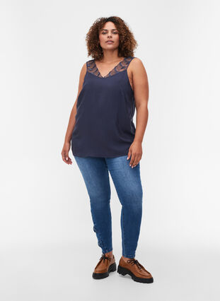 Top with v-neck and lace, Odysses Gray, Model image number 2