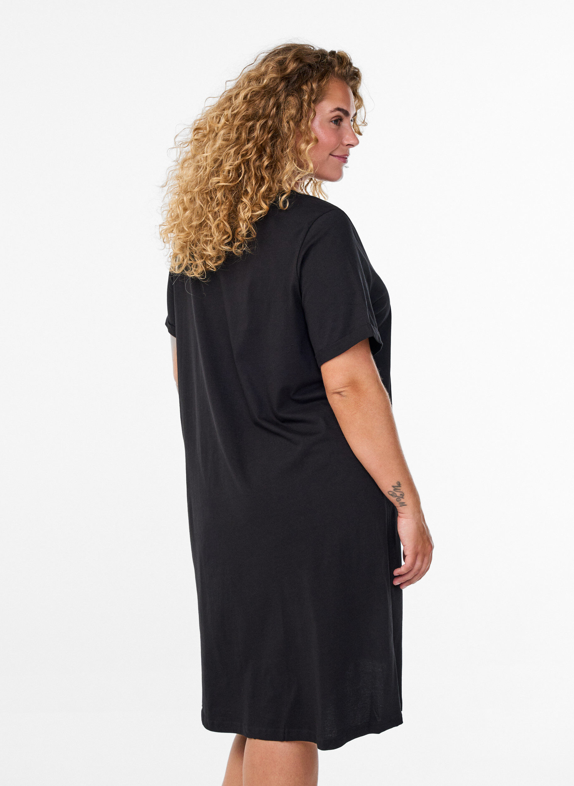ZizzifashionShort-sleeved nightgown in organic cotton, Black, Model image number 2
