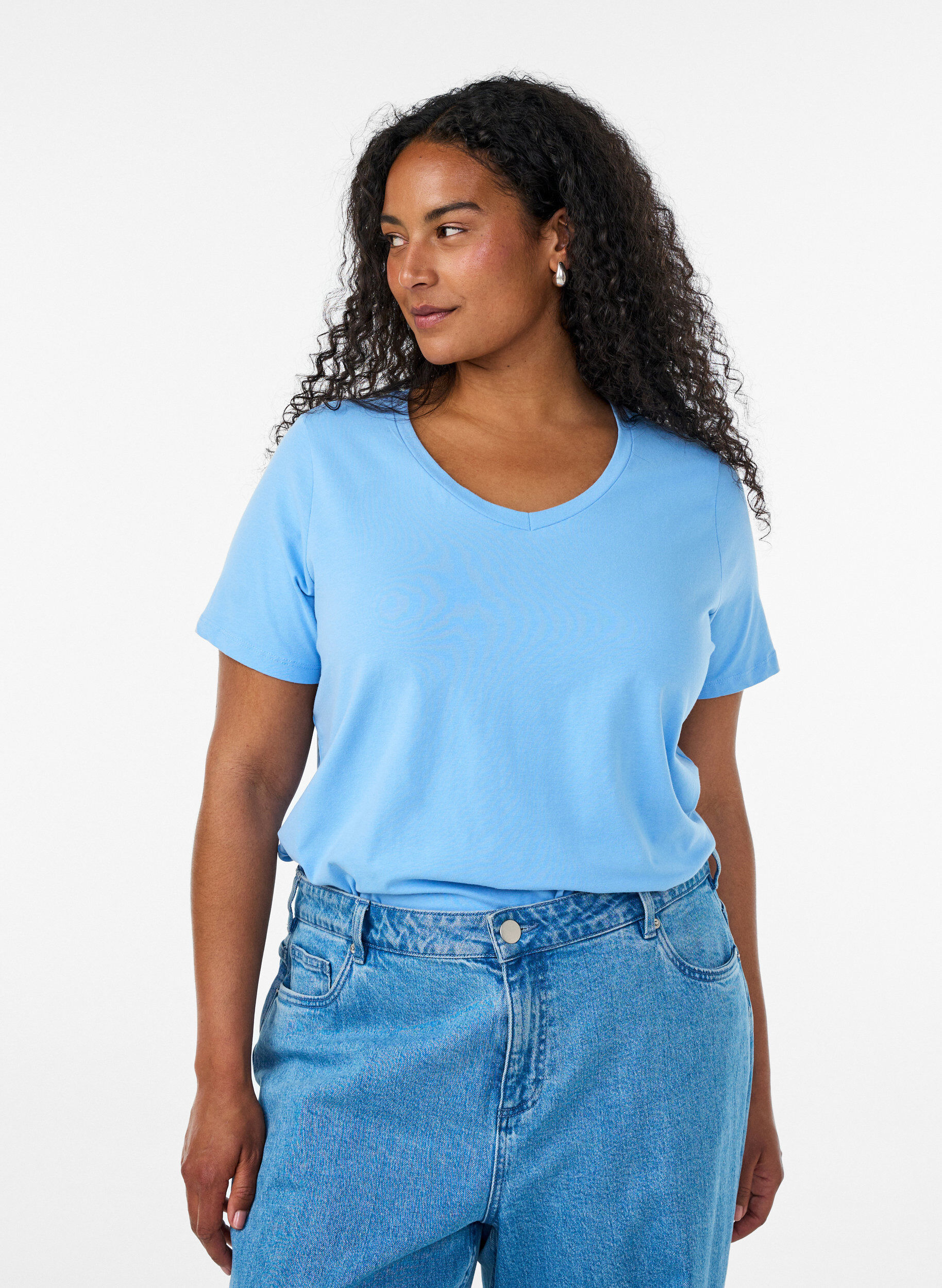 Basic plain cotton t-shirt, Light Blue, Model