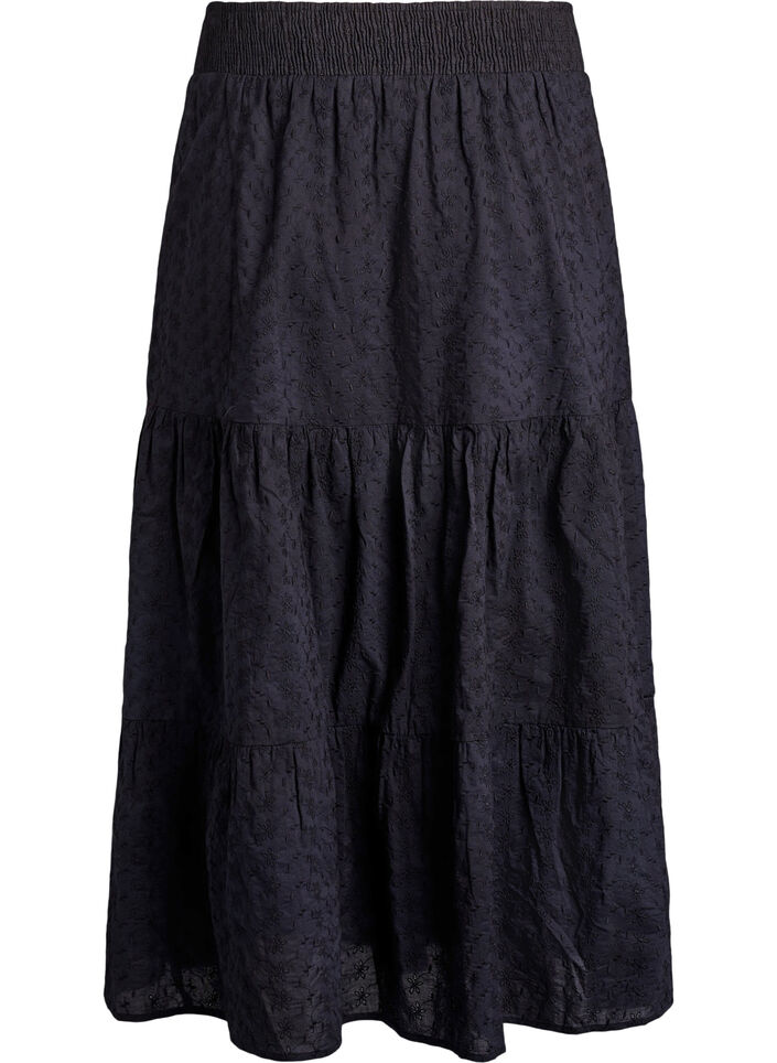 Ankle-length cotton skirt with a smocked waist, Black, Packshot image number 1