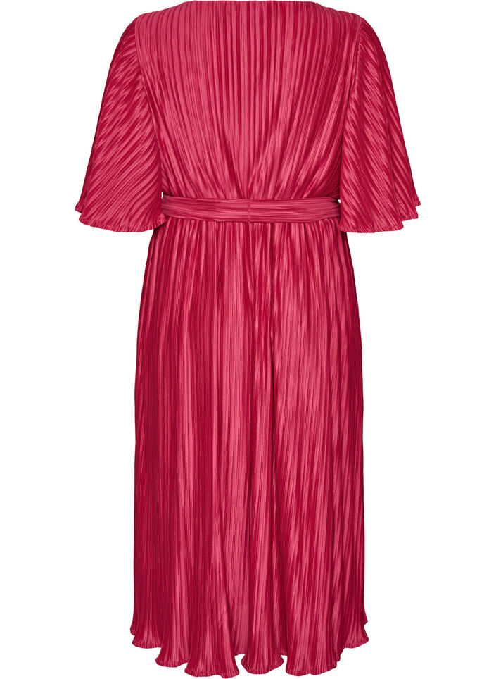 Pleated midi dress with batwing sleeves, Pink, Packshot image number 1