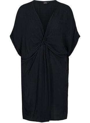 Short-sleeved viscose beach dress, Black, Packshot image number 0