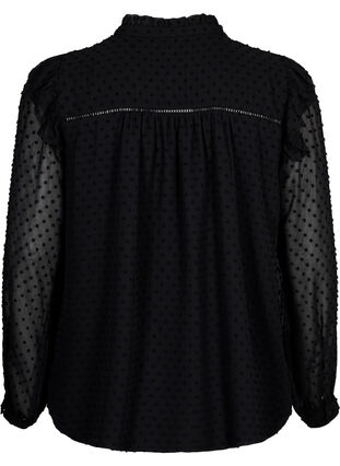 Shirt blouse with ruffles and dotted texture, Black, Packshot image number 1