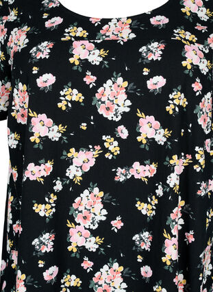 Short-sleeved cotton dress with floral print, Black W. Rose F. , Packshot image number 2