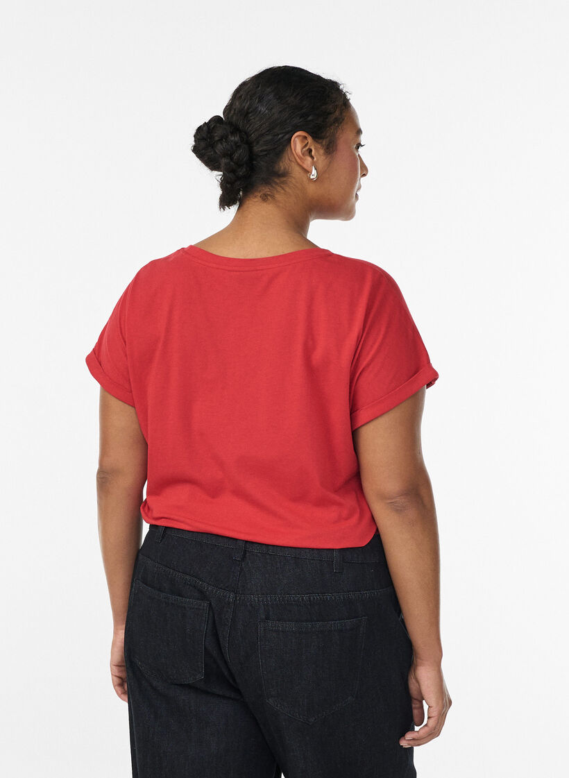 Short sleeved cotton blend t-shirt, Red, Model image number 2