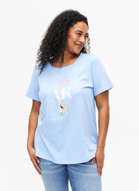 Cotton T-shirt with text print, Serenity w. Paris, Model