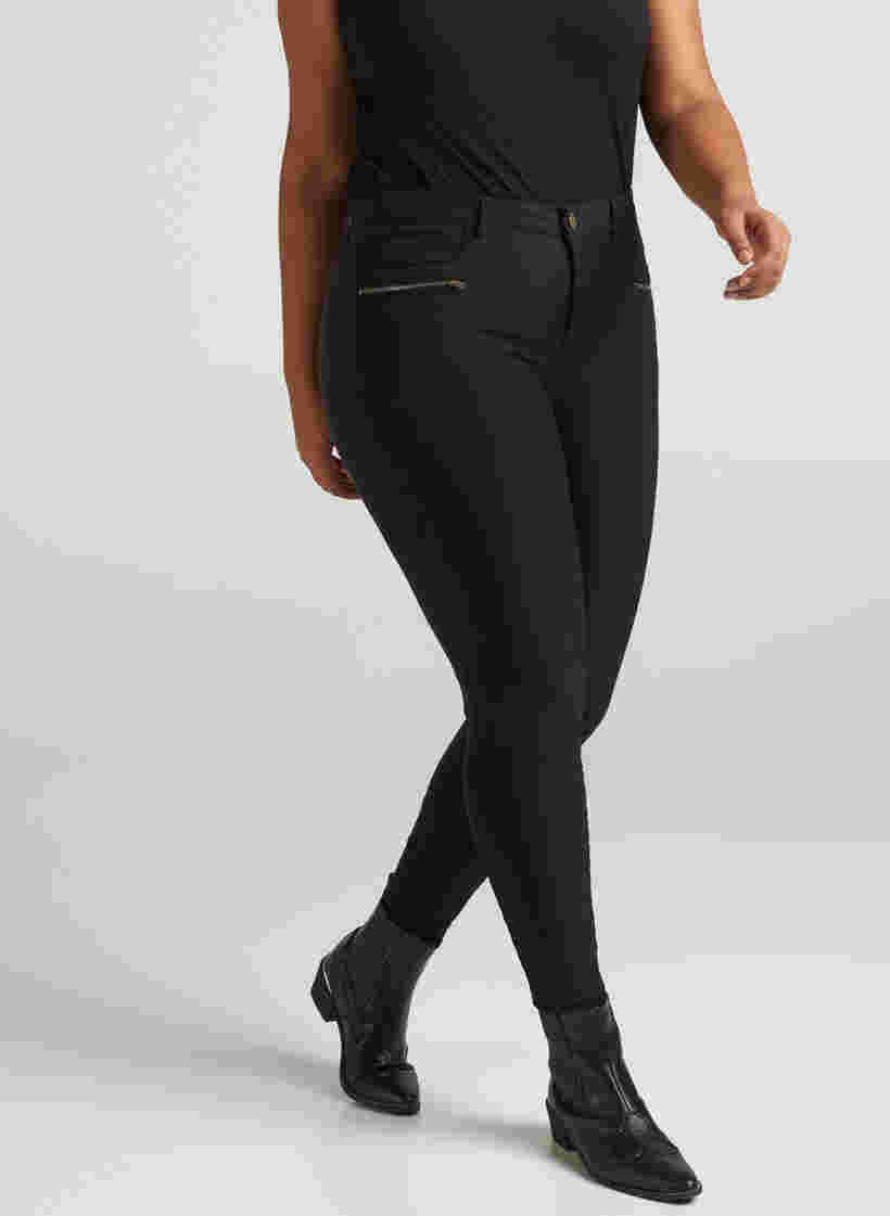 Close-fitting trousers with zip details, Black, Model image number 2