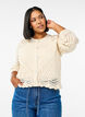 Short knitted cardigan with eyelet pattern, Sandshell, Model image number 0