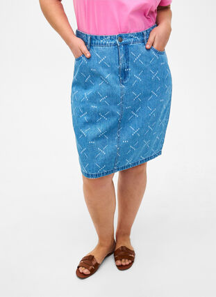Denim skirt with a pattern, Light blue denim, Model image number 2