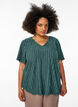 Blouse with short sleeves and striped texture, Green, Model image number 0