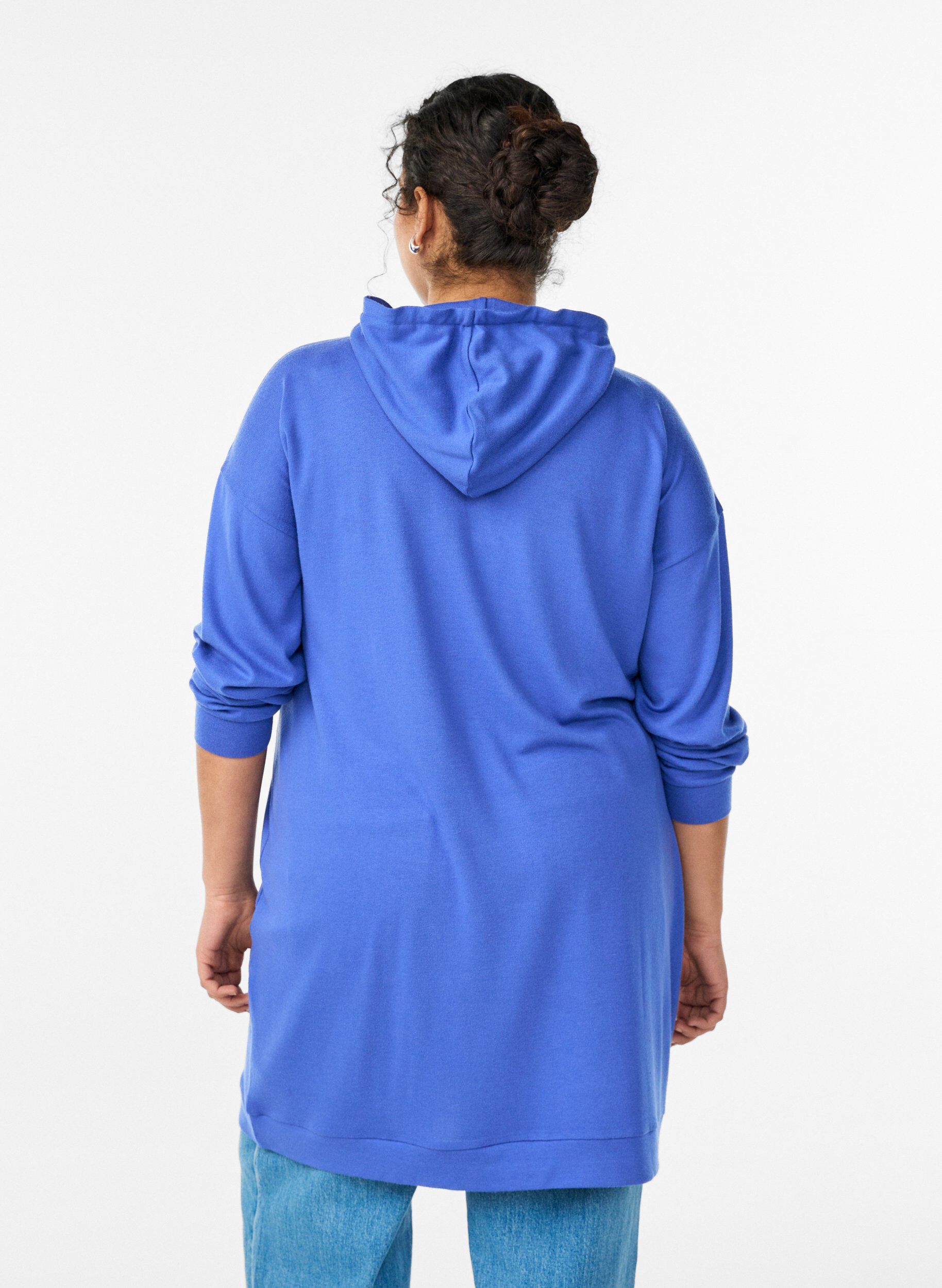 Zizzifashion Short hoodie dress with a kangaroo pocket, Blue, Model image number 2