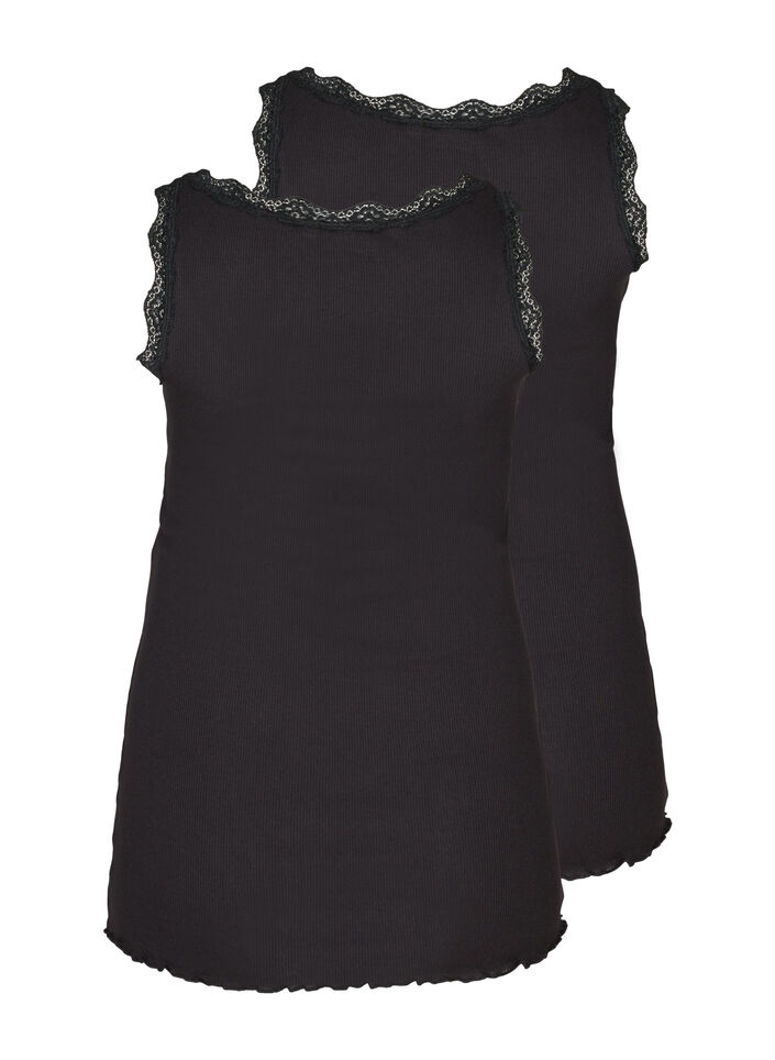 2-pack tops with lace trim, Black, Packshot image number 1