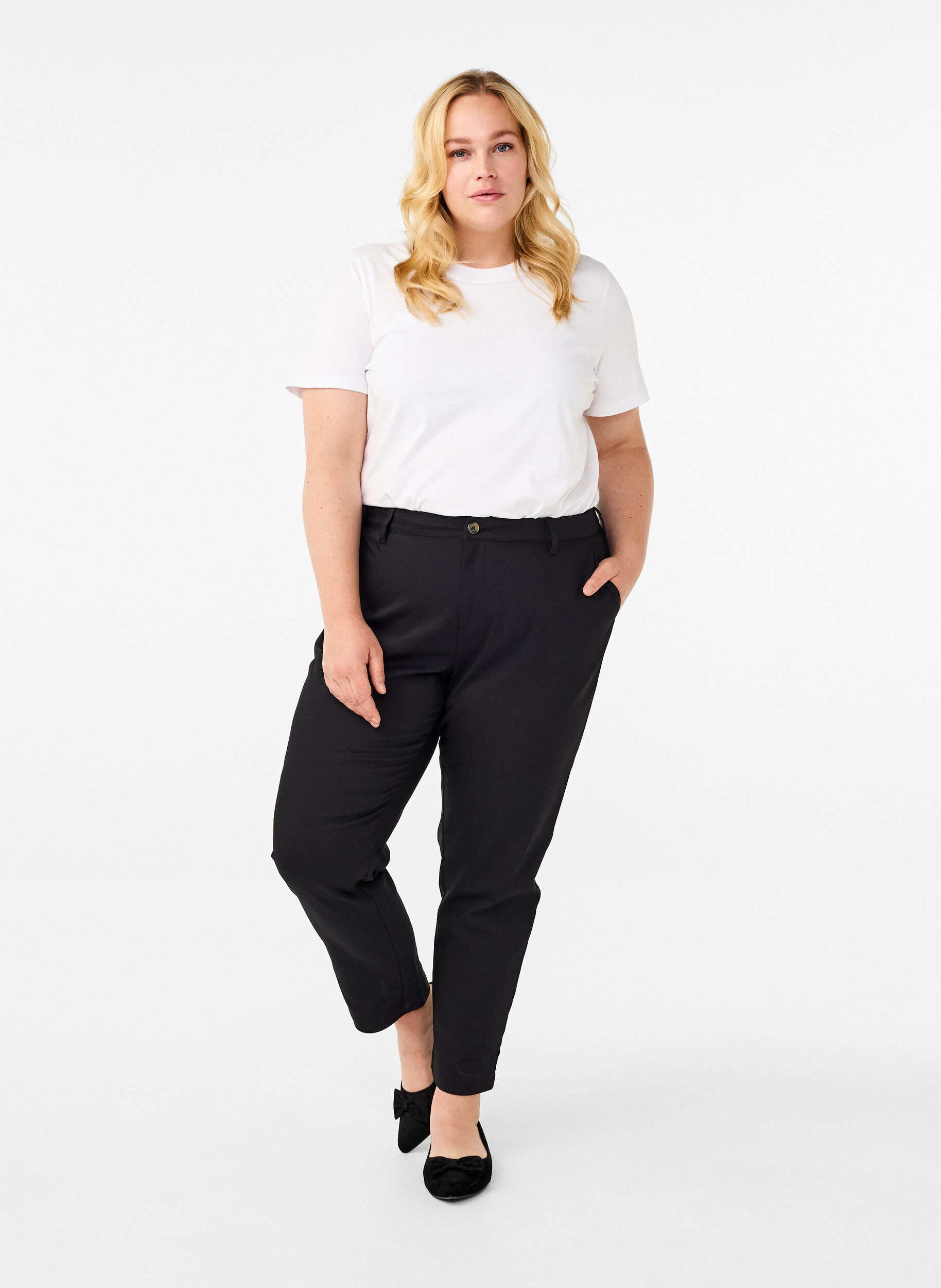 Zizzifashion High-waisted trousers with straight legs, Black, Model image number 0