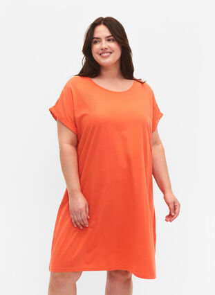 2-pack cotton dress with short sleeves, Living Coral / Black, Model image number 0