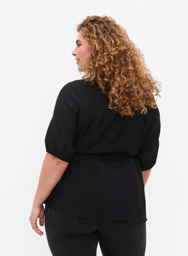 Wrap blouse in viscose with 1/2 sleeves, Black, Model image number 1