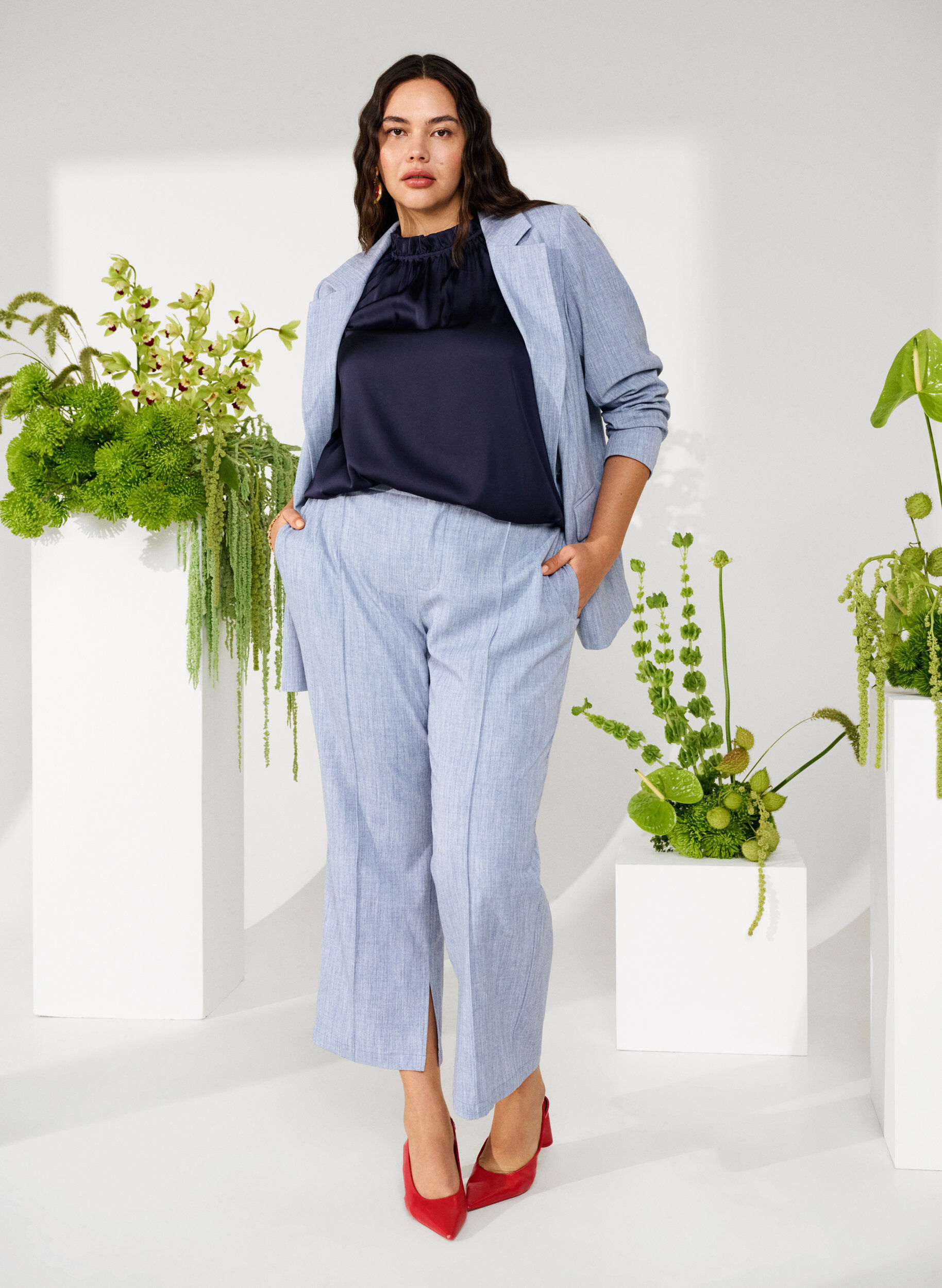 Zizzifashion Melange trousers with elastic and button closure, Infinity , Image image number 0