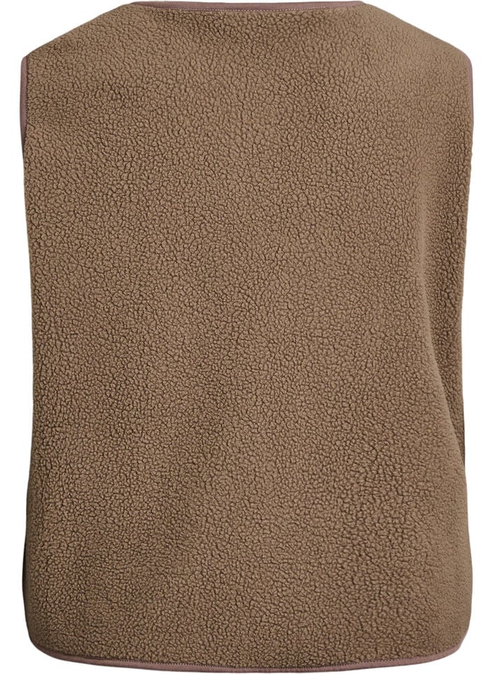 Teddy gilet with buttons and pockets, Brown, Packshot image number 1