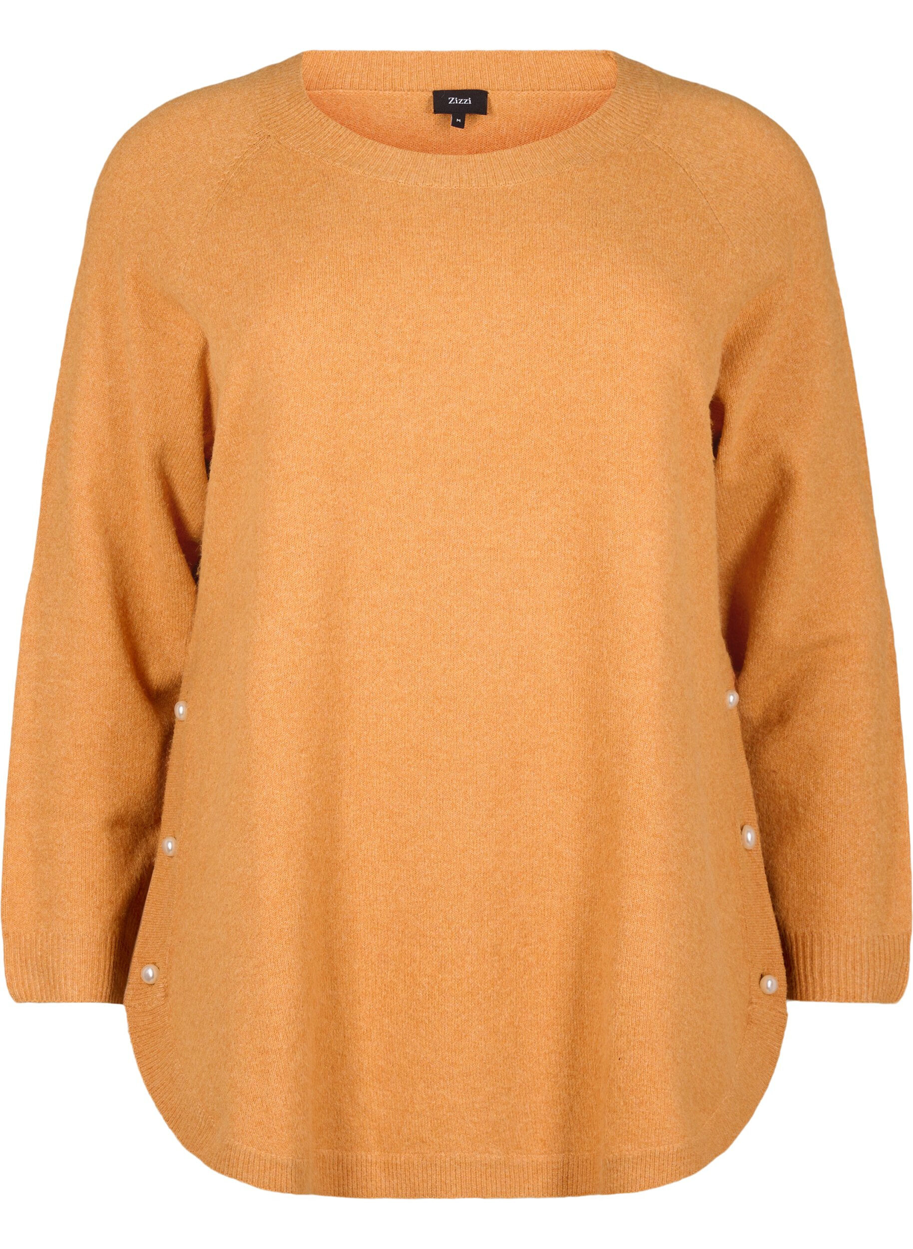 Zizzifashion Knitted blouse with bead details, Yam White Mel., Packshot image number 0