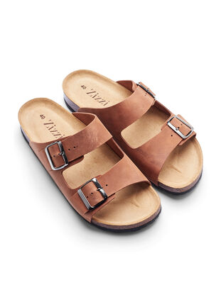 Leather sandals with wide fit, Cognac, Packshot image number 3