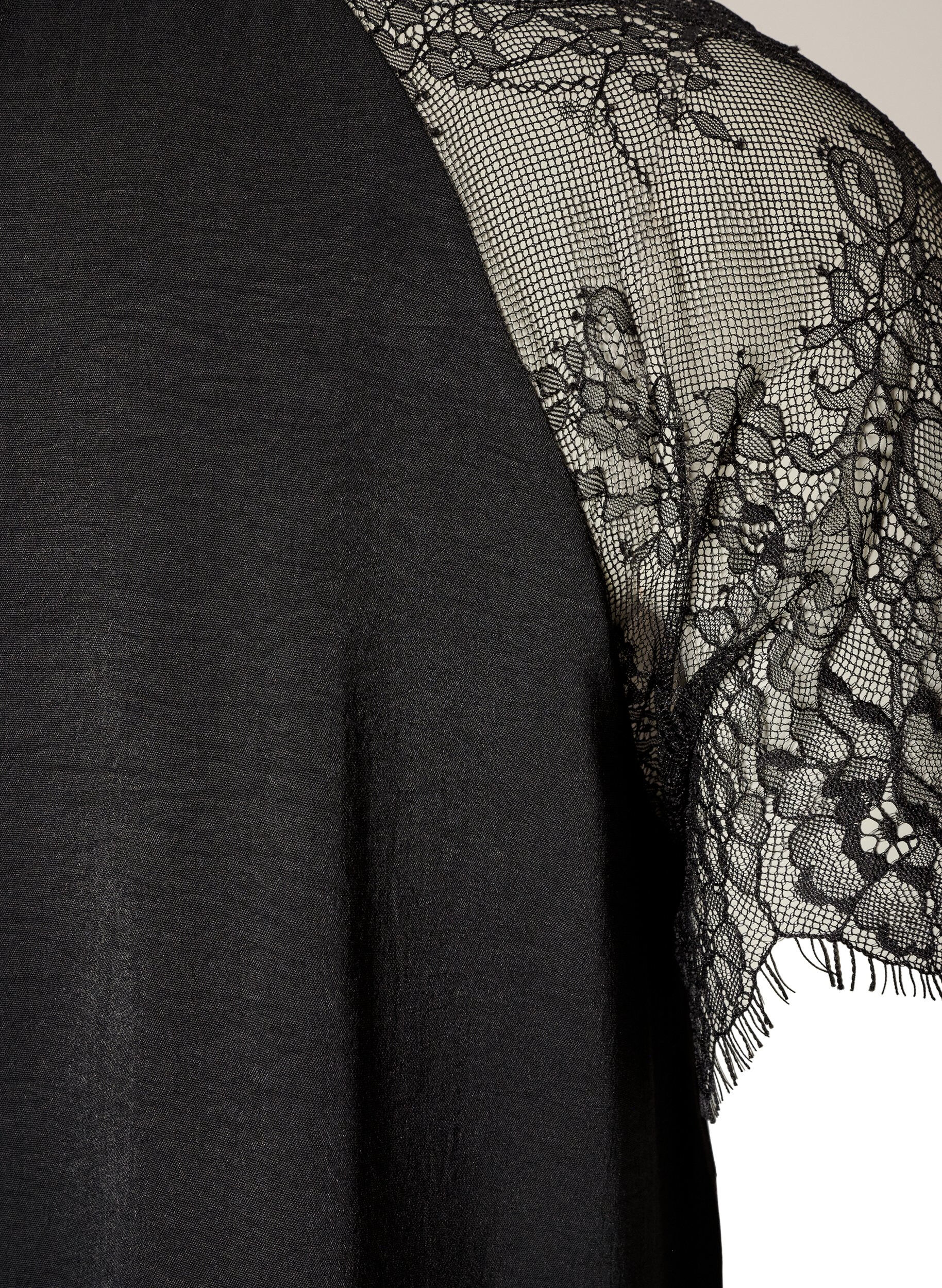 ZizzifashionBlouse with short lace sleeves and high neck, Black, Packshot image number 3
