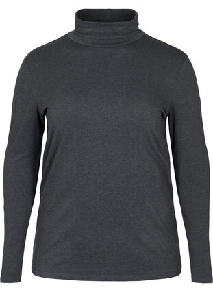 Tight-fitting blouse with turtleneck, Dark Grey Melange, Packshot image number 0