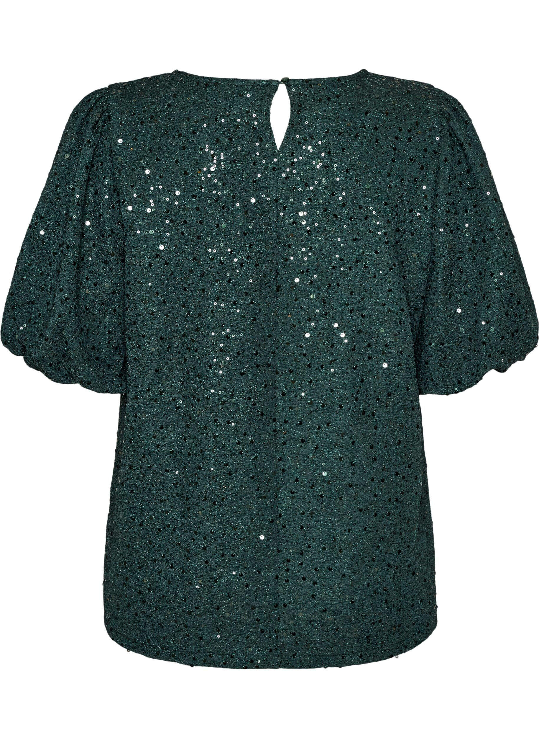 ZizzifashionSequin blouse with balloon sleeves, Green, Packshot image number 1