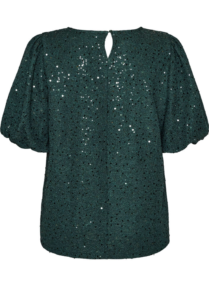 Sequin blouse with balloon sleeves, Green, Packshot image number 1