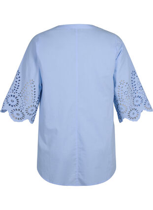 Shirt blouse with broderie anglaise and 3/4 sleeves, Serenity, Packshot image number 1