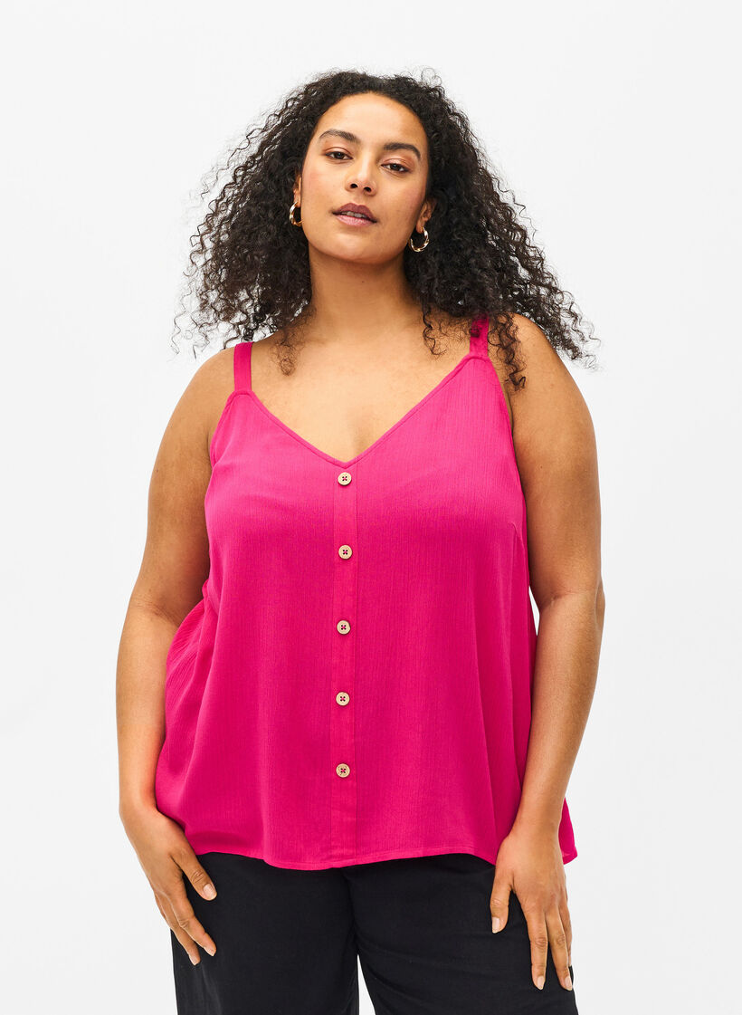 Viscose top with narrow straps, Raspberry Sorbet, Model image number 0