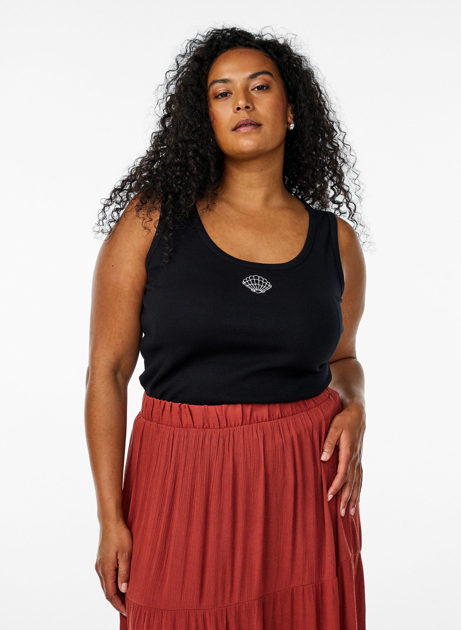 ZizzifashionFitted top with motif, Black, Model image number 0