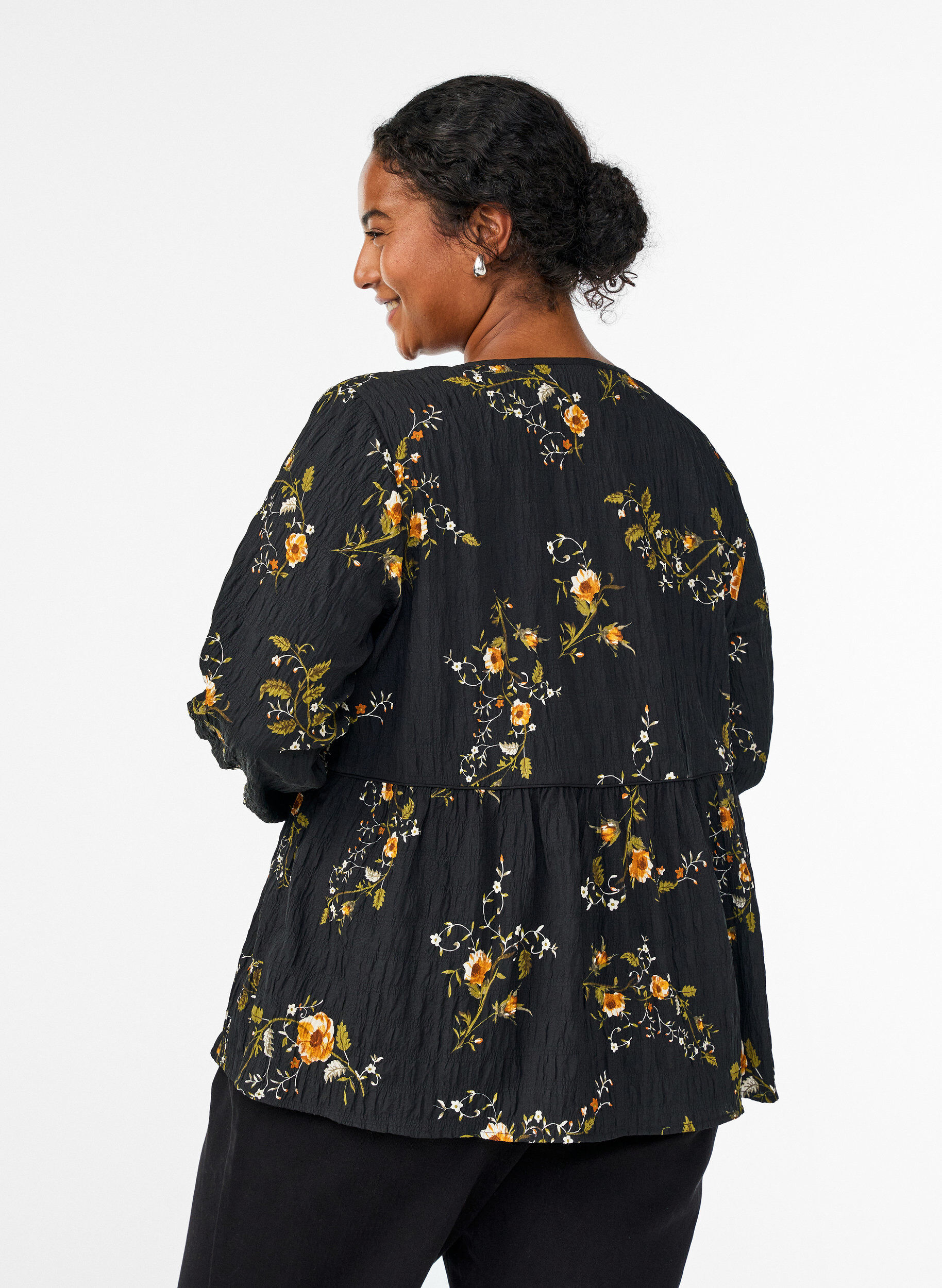 ZizzifashionLong-sleeved blouse with floral print, Black, Model image number 2
