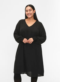 FLASH - Long sleeve dress with glitter, Black w. Silver , Model