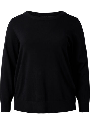 Viscose knitted jumper with back detail, Black, Packshot image number 0