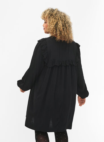 Viscose tunic with ruffles, Black, Model image number 1