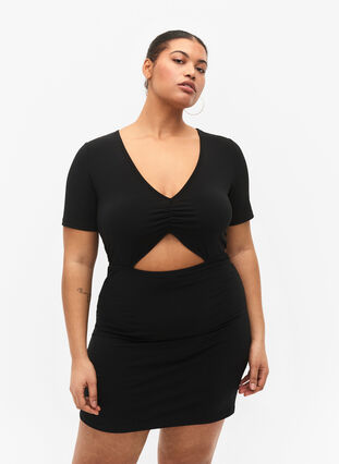 Short dress with cut-out part, Black, Model image number 0