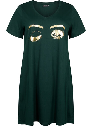 Organic cotton nightdress with V-neck , Scarab W. Eyes, Packshot image number 0