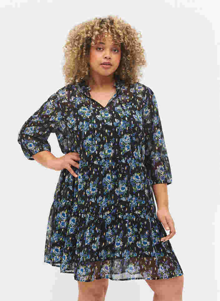 Tunic with floral print and lurex, Blue Ditzy Flower, Model