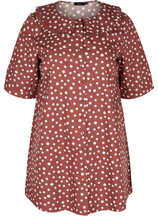 Short-sleeved cotton tunic with dots, Marsala AOP, Packshot image number 0