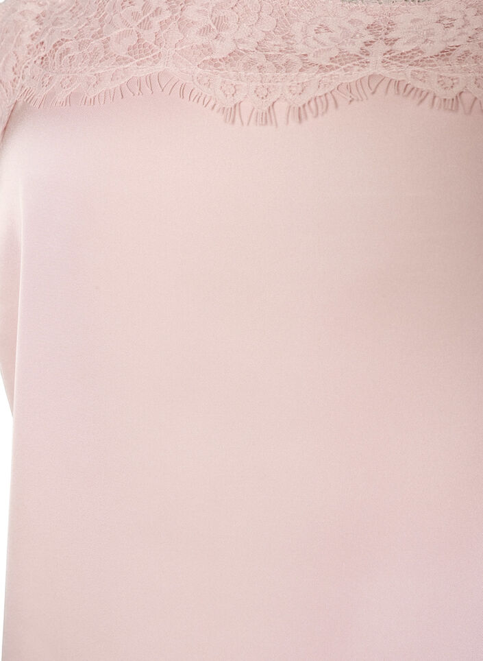 Long satin top with lace edges, Red, Packshot image number 2