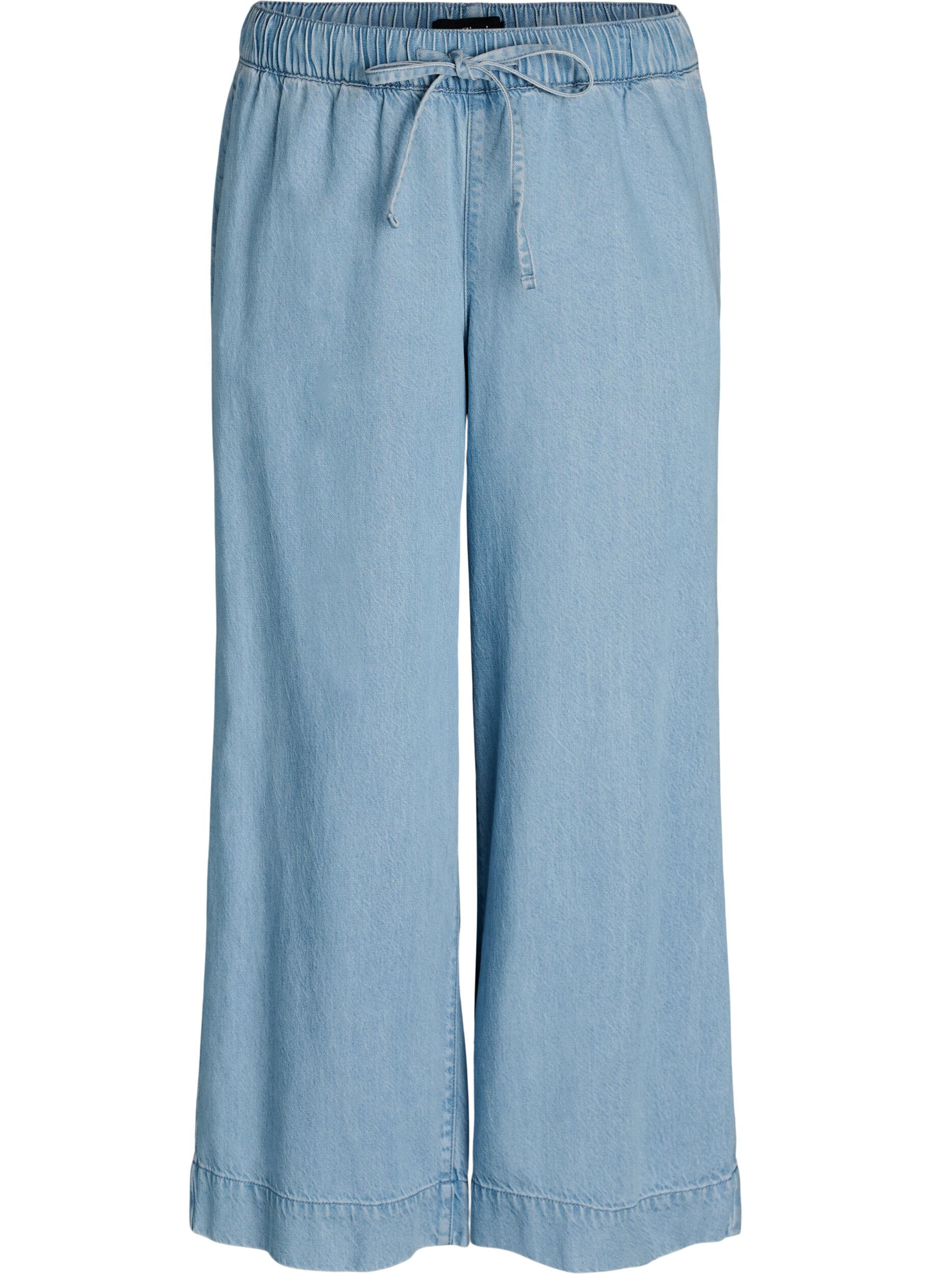 Wide-leg denim joggers with a high waist