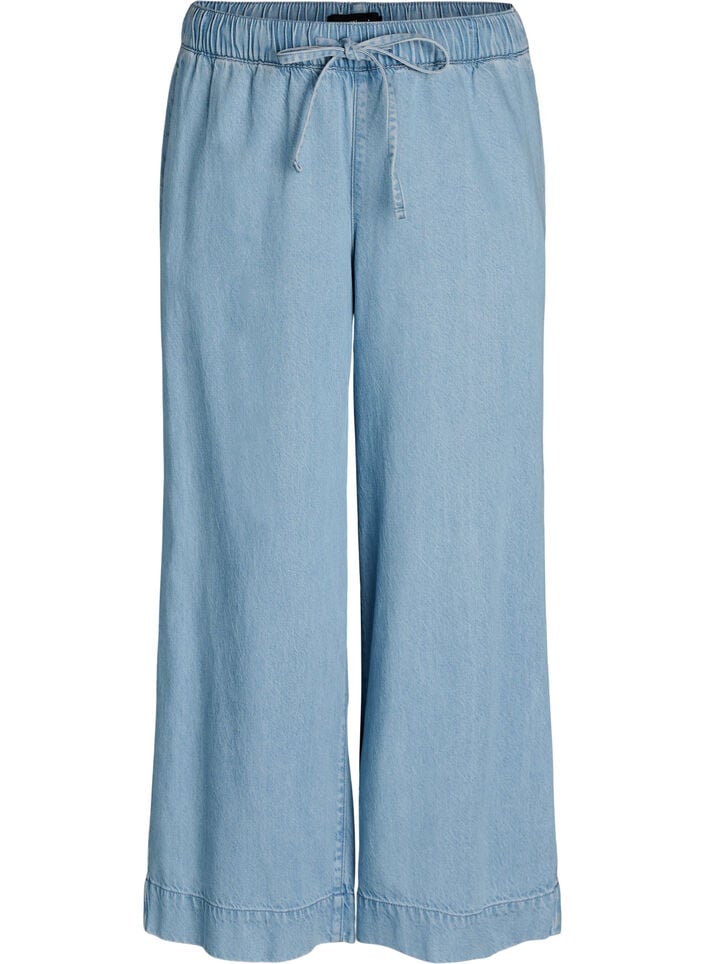 Wide-leg denim joggers with a high waist, Light Blue, Packshot image number 0