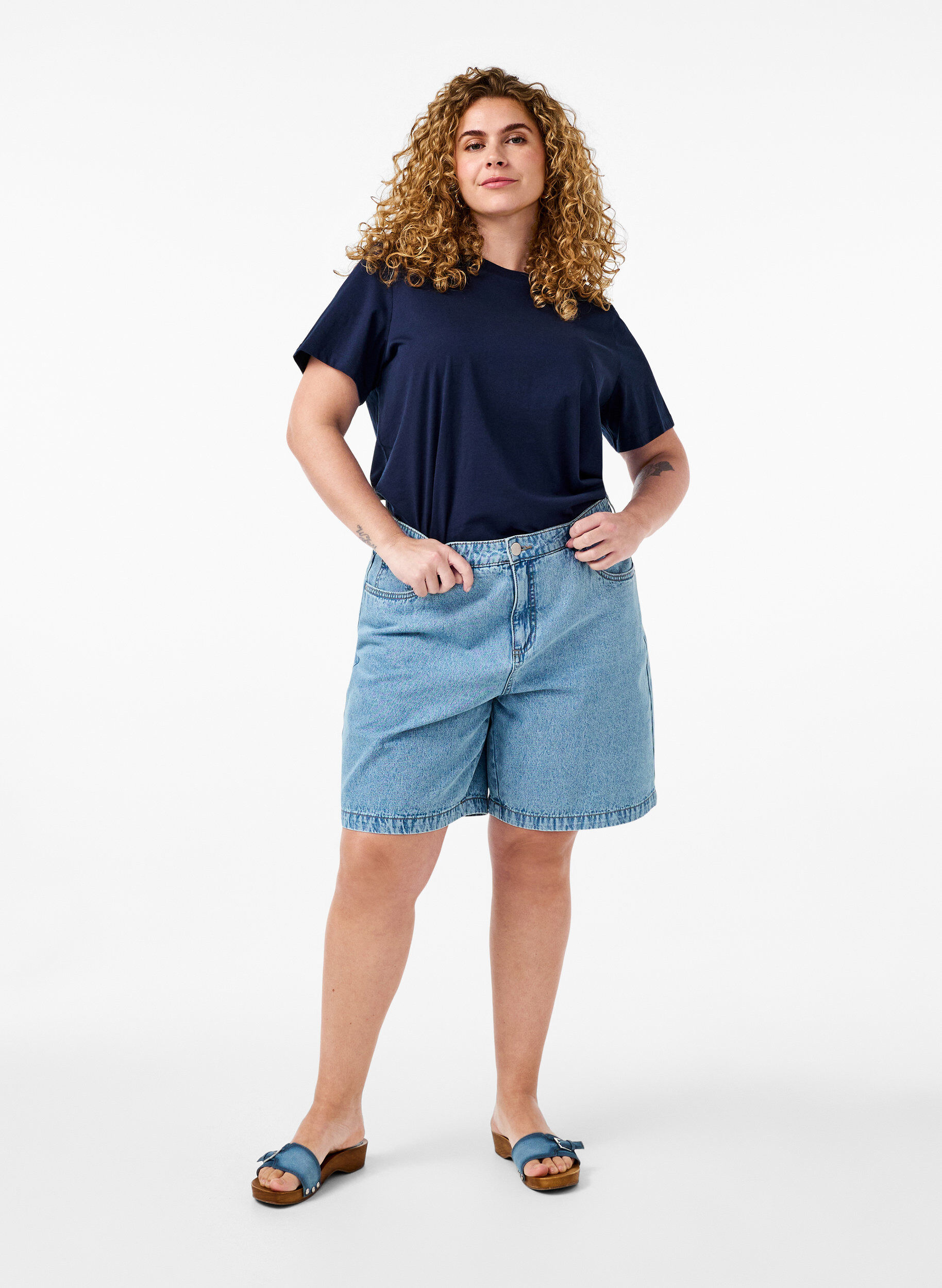 ZizzifashionBasic cotton T-shirt with round neck, Blue, Model image number 1