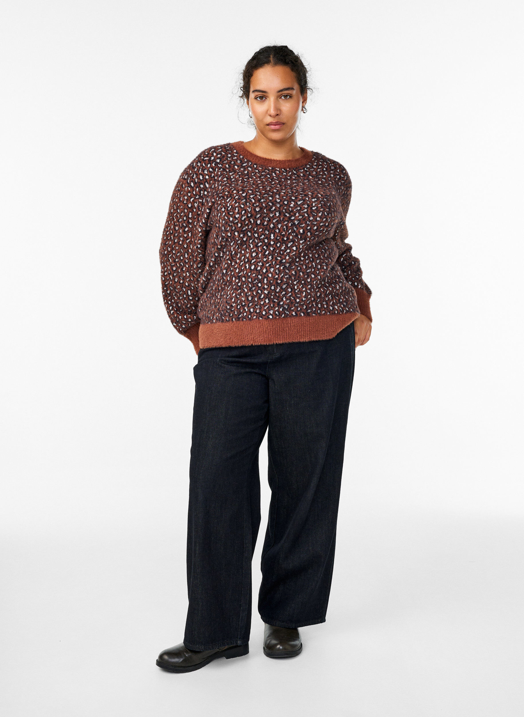 Zizzifashion Knit with animal print and fluffy finish, Red, Model image number 1