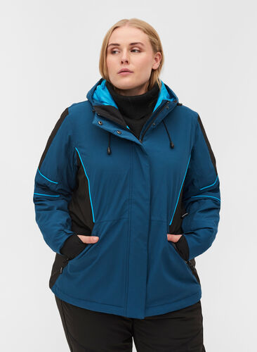 Waterproof ski jacket with a hood , Blue Comb, Model image number 0