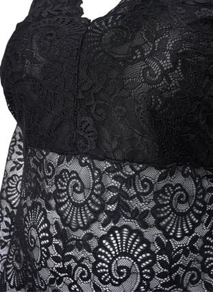 Long-sleeved lace bodystocking with v-neck, Black, Packshot image number 3