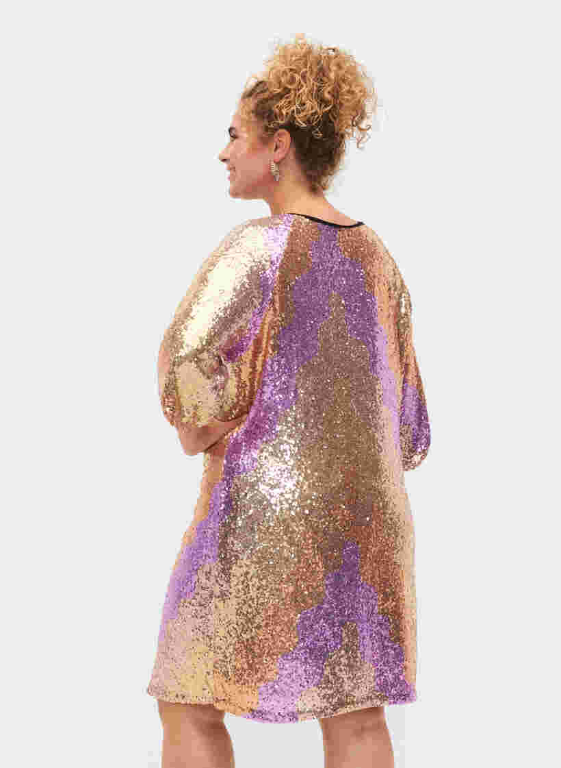 Sequin dress with 3/4 sleeves, Gold Mulit Sequins, Model image number 1